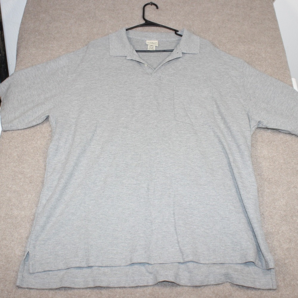 LL Bean Mens XXL Tall Gray Pique Cotton Short Sleeve Pocket Polo Shirt 0KA93